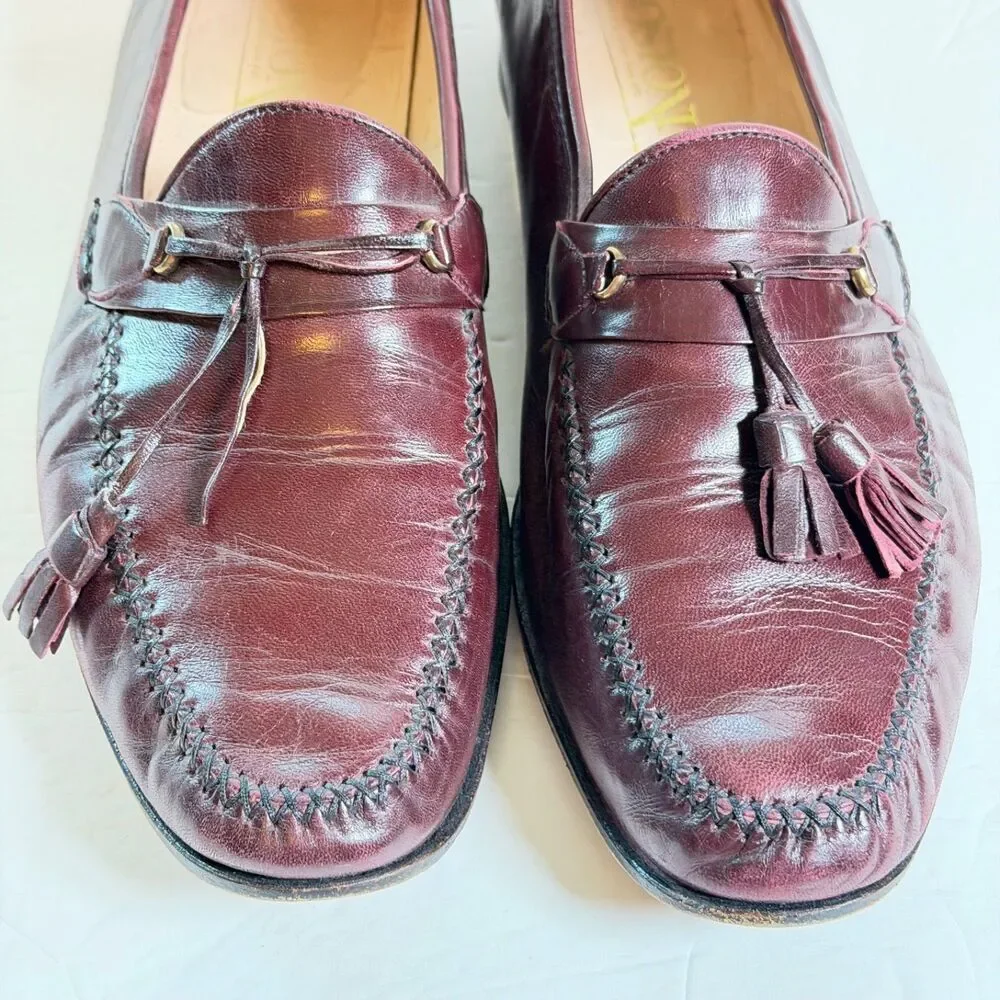 Bostonian Tassel Loafers Mens 11.5 Cherry Burgundy Leather Dress Shoes As Is